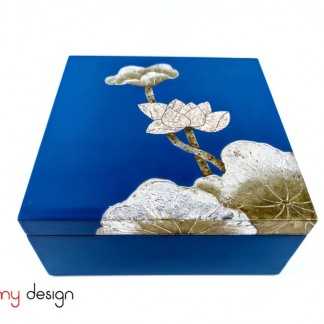 Blue square box with hand-painted lotus 20cm